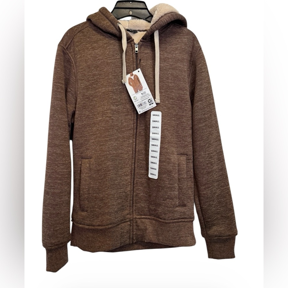 Members Mark Sherpa Lined Brown Heather Zip-Up Hoodie Size Small